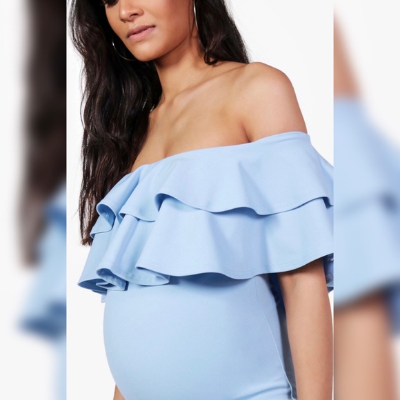 Maternity Ruffle Off The Shoulder Midi Dress - Picture 5 of 5